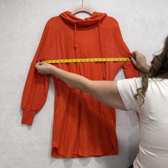 Daily Practice Dress Womens Small Orange Hooded Waffle Knit Sweatshirt Pocket - Picture 5 of 9